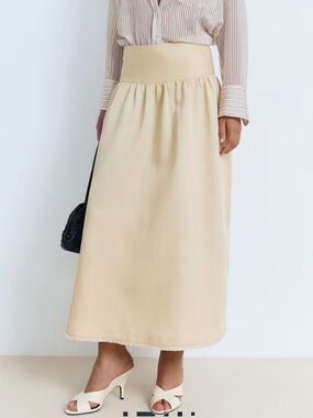 Mango Cream Maxi Skirt with Subtle Frayed Hem MIDI-SKIRT WITH FRAYED ENDS 2537